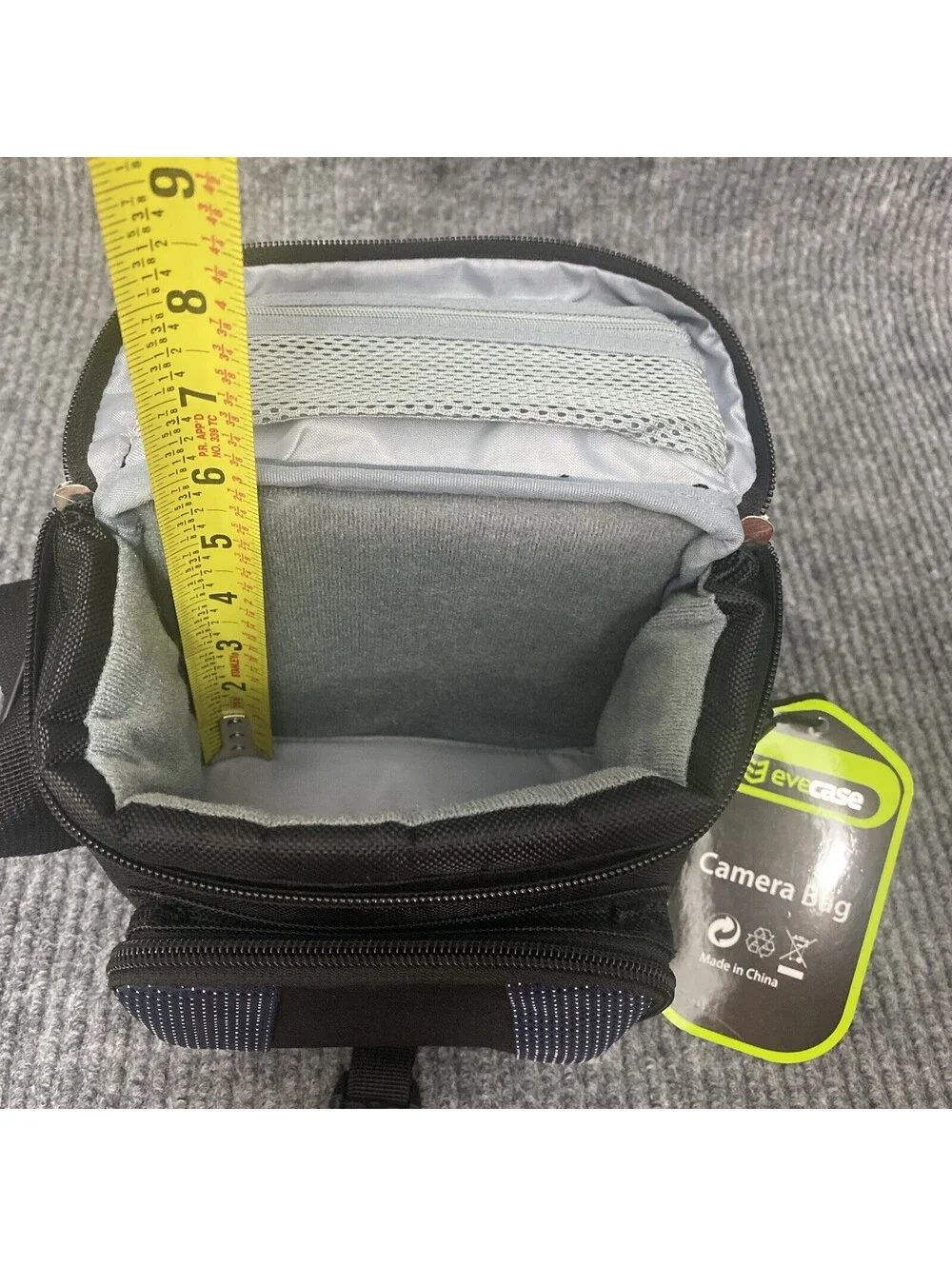 EveCase Camera Bag Small Black Multi Storage Zipper Pockets Shoulder Strap Nylon